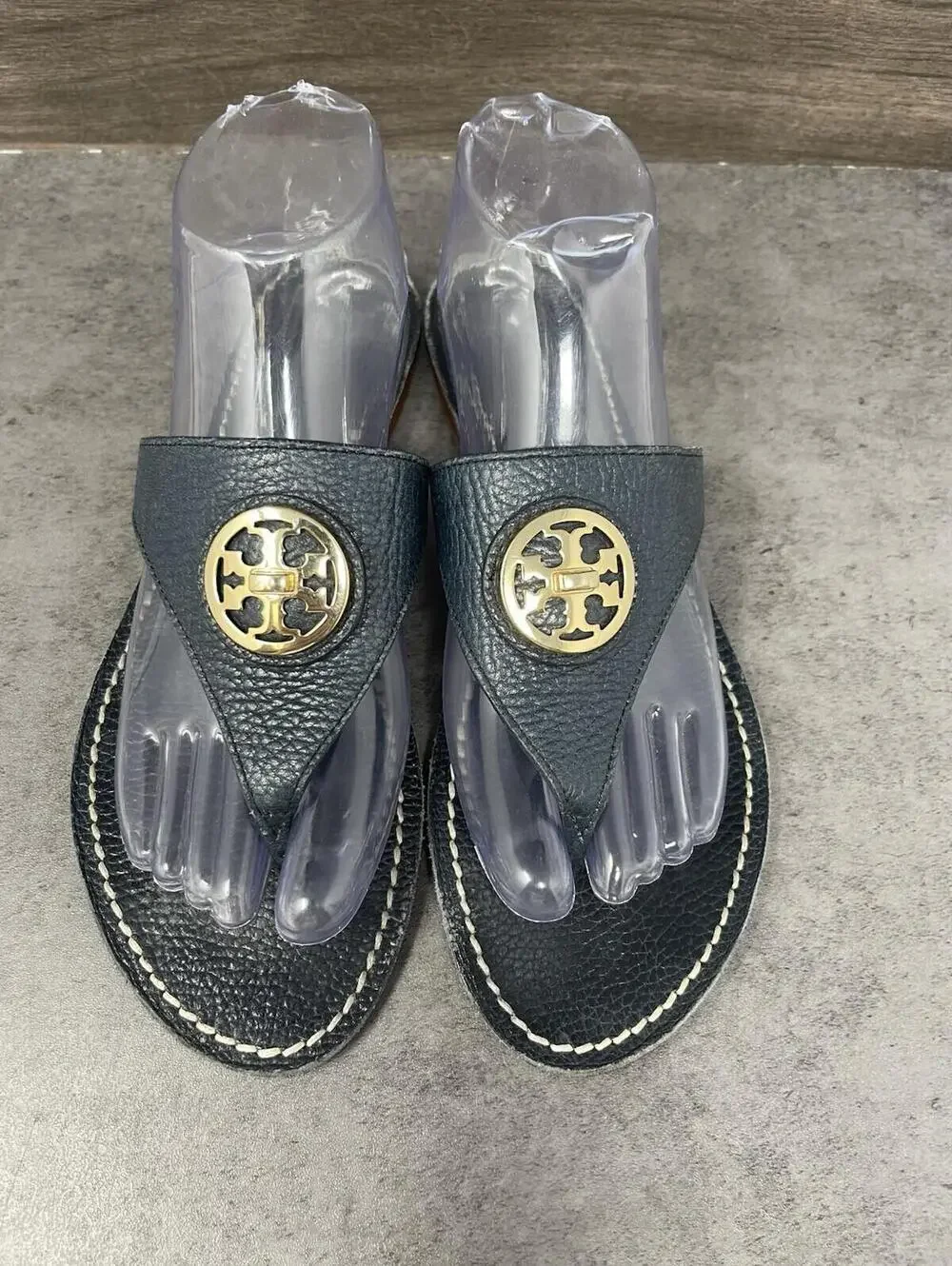 Tory Burch Flat Thong Sandals Womens Size 9 Blue Leather Slip On
